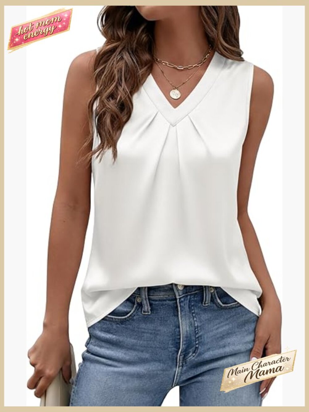 Silk Satin Tank Top Dressy Casual V Neck Pleated Camisole Sleeveless Blouse